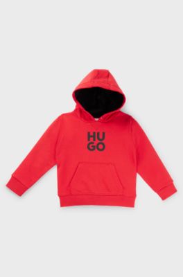 Kids' cotton-blend hoodie with stacked logo, Red