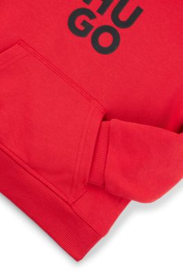 Kids' cotton-blend hoodie with stacked logo, Red