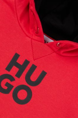 Kids' cotton-blend hoodie with stacked logo, Red