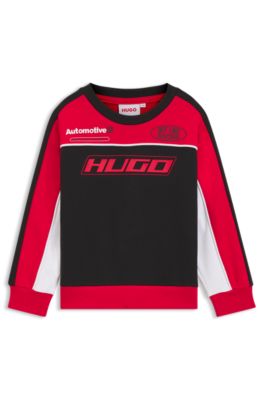 Kids' cotton-blend sweatshirt with racing-inspired details, Black