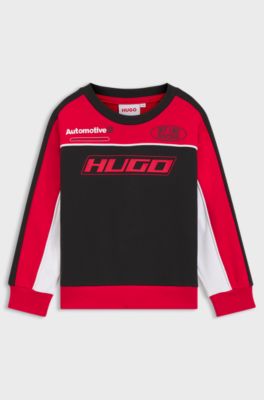 Kids' cotton-blend sweatshirt with racing-inspired details, Black