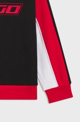 Kids' cotton-blend sweatshirt with racing-inspired details, Black