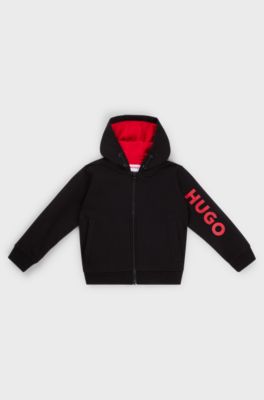 Sweat &agrave; capuche zipp&eacute; avec logo sur la manche pour enfant, Noir