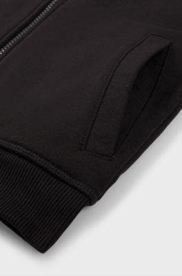 Sweat &agrave; capuche zipp&eacute; avec logo sur la manche pour enfant, Noir