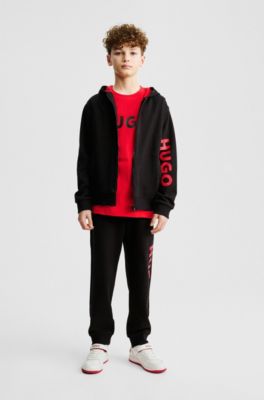 Kids&rsquo; zip-up hoodie with sleeve logo, Black
