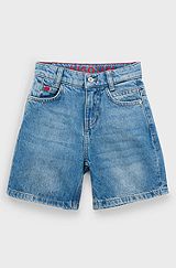 Kids' loose-fit shorts in blue denim, Patterned