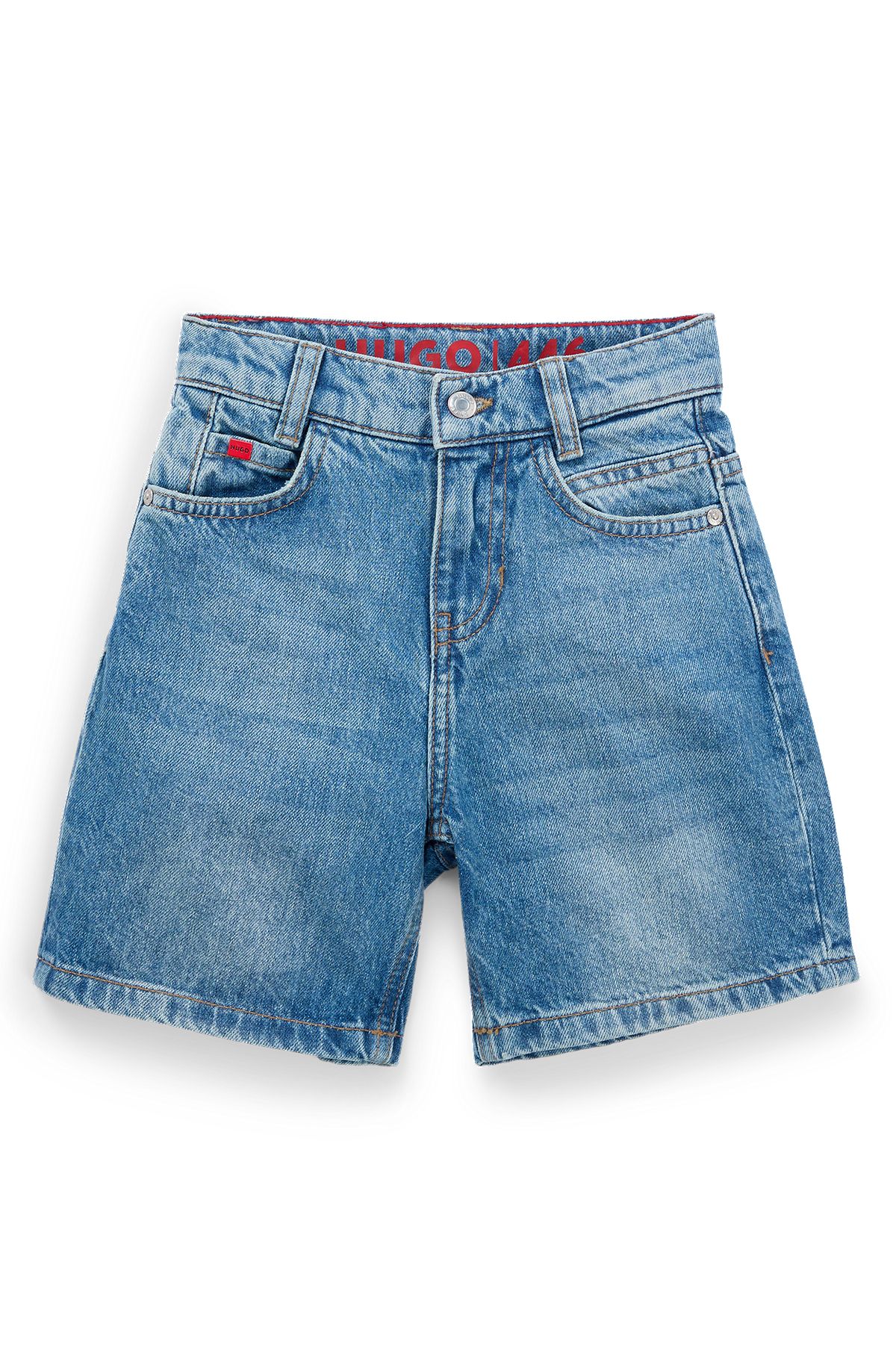Kids' loose-fit shorts in blue denim, Patterned