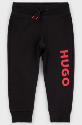 Kids' cotton-blend tracksuit bottoms with vertical logo print, Black