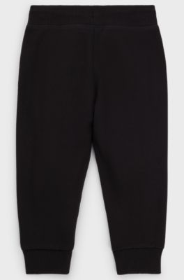 Kids' cotton-blend tracksuit bottoms with vertical logo print, Black