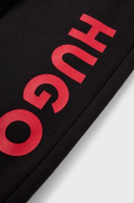 Kids' cotton-blend tracksuit bottoms with vertical logo print, Black