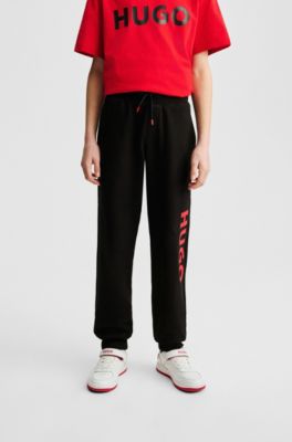 Kids' cotton-blend tracksuit bottoms with vertical logo print, Black