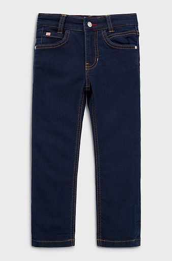 Kids' slim-fit jeans in blue knitted denim, Patterned