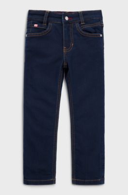 Kids' slim-fit jeans in blue knitted denim, Patterned