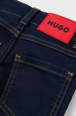 Kids' slim-fit jeans in blue knitted denim, Patterned