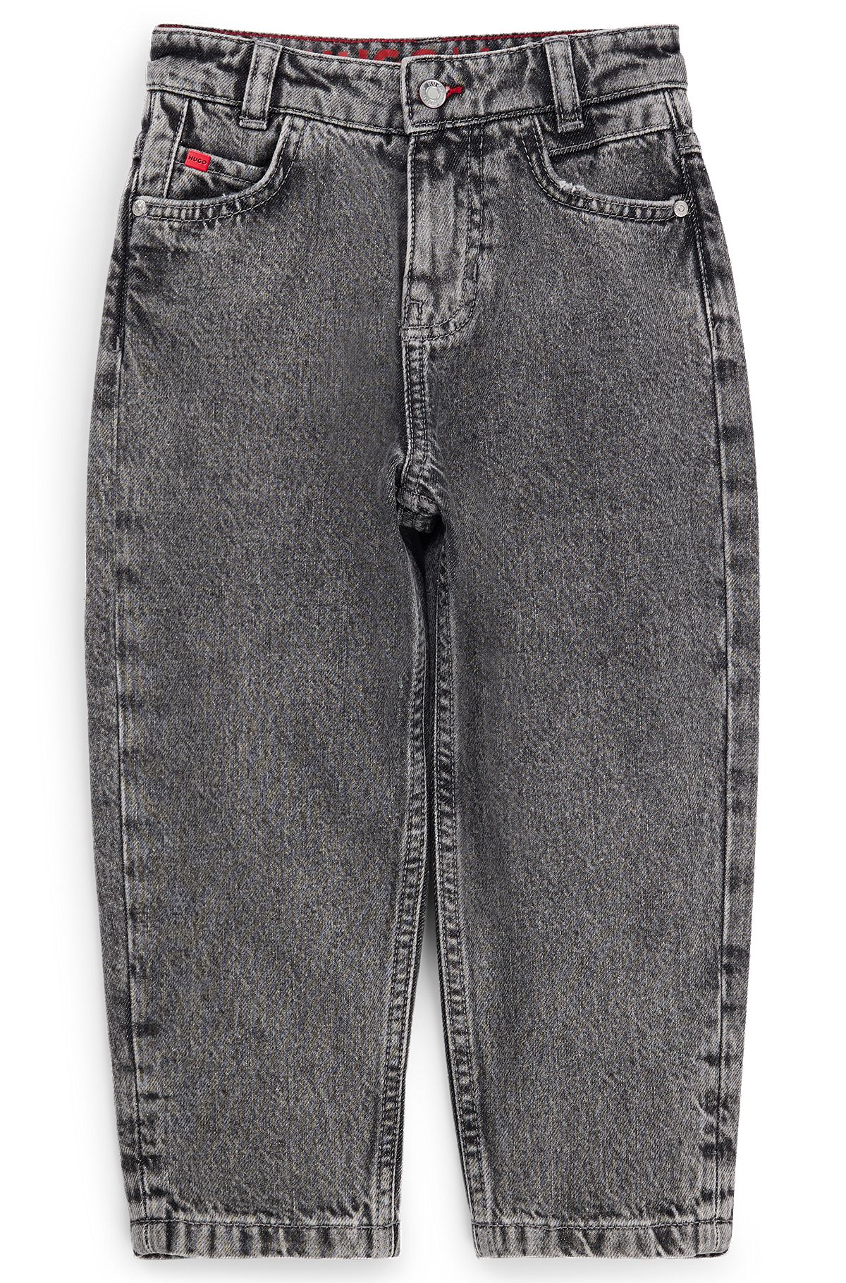 Kids' loose-fit jeans in grey cotton denim, Patterned