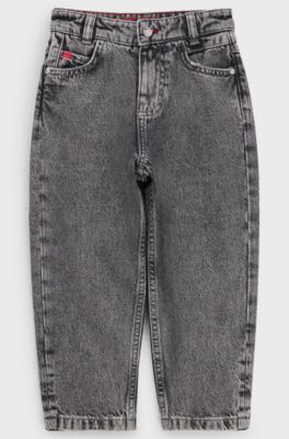 Kids' loose-fit jeans in grey cotton denim, Dark Grey