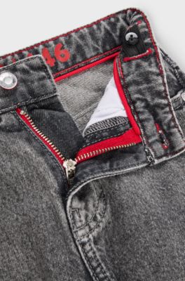 Kids' loose-fit jeans in grey cotton denim, Dark Grey