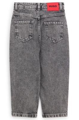 Kids' loose-fit jeans in grey cotton denim, Dark Grey