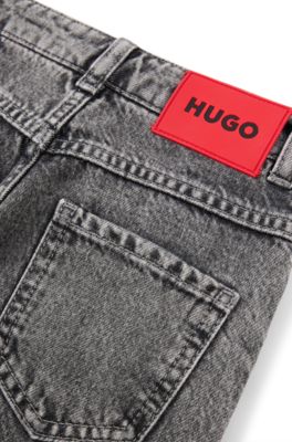 Kids' loose-fit jeans in grey cotton denim, Dark Grey