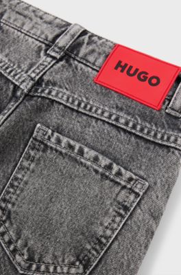 Kids' loose-fit jeans in grey cotton denim, Dark Grey