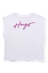Kids' sleeveless T-shirt in cotton with metallic handwritten logo, White