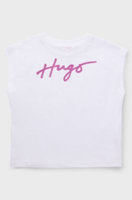 Kids' sleeveless T-shirt in cotton with metallic handwritten logo, White