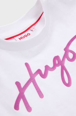 Kids' sleeveless T-shirt in cotton with metallic handwritten logo, White