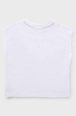 Kids' sleeveless T-shirt in cotton with metallic handwritten logo, White