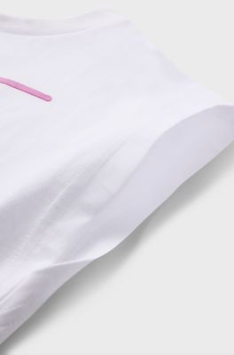 Kids' sleeveless T-shirt in cotton with metallic handwritten logo, White