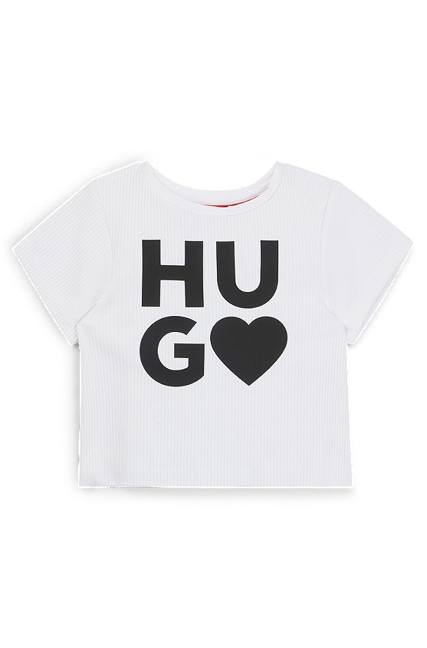 Kids' cotton-blend T-shirt with heart-logo print, White