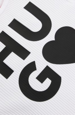 키즈 하트 로고 프린트 코튼 블렌드 티셔츠, 화이트