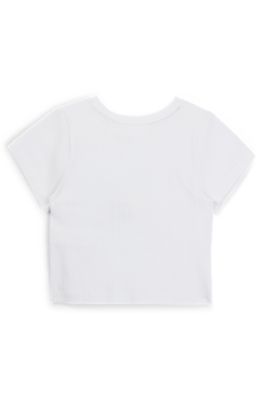 키즈 하트 로고 프린트 코튼 블렌드 티셔츠, 화이트