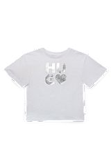 T-shirt em jersey de algodão para criança com logótipo sazonal, Branco