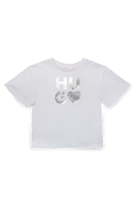 T-shirt em jersey de algodão para criança com logótipo sazonal, Branco