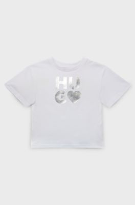 Kids' cotton-jersey T-shirt with seasonal logo, White