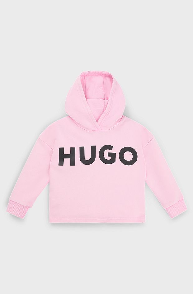 Kids' hoodie in French-terry cotton with logo print, Pink