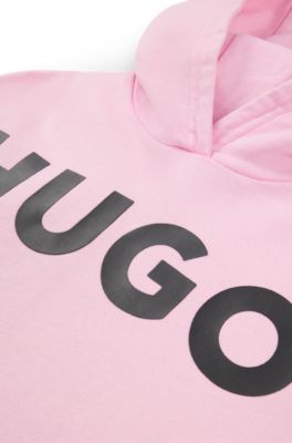 Sweat &agrave; capuche en molleton de coton avec logo imprim&eacute; pour enfant, Rose