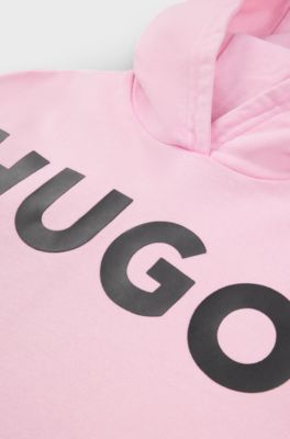 Felpa con cappuccio per bambini in french terry di cotone con logo stampato, Rosa