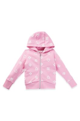 Felpa con cappuccio per bambini in misto cotone con cuori e loghi, Rosa