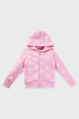 Felpa con cappuccio per bambini in misto cotone con cuori e loghi, Rosa