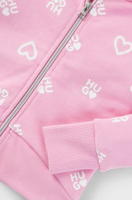 Felpa con cappuccio per bambini in misto cotone con cuori e loghi, Rosa