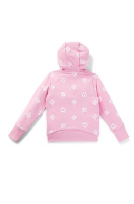 Felpa con cappuccio per bambini in misto cotone con cuori e loghi, Rosa