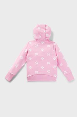 Sweat &agrave; capuche en coton m&eacute;lang&eacute; avec c&oelig;urs et logos pour enfant, Rose