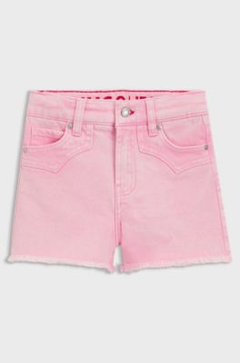 Short en denim stretch avec surpiq&ucirc;res d&rsquo;inspiration western pour enfant, Rose