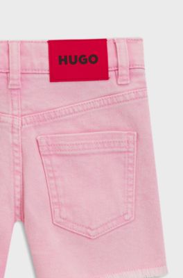Short en denim stretch avec surpiq&ucirc;res d&rsquo;inspiration western pour enfant, Rose