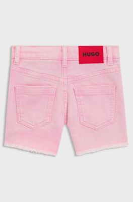 Short en denim stretch avec surpiq&ucirc;res d&rsquo;inspiration western pour enfant, Rose