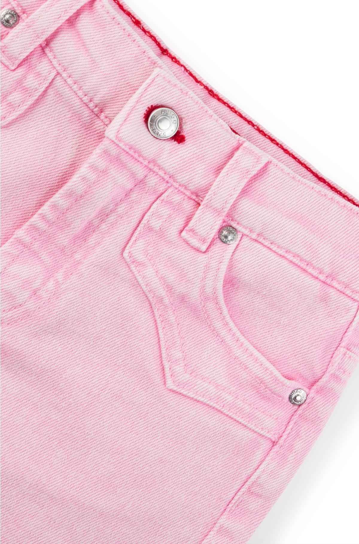 Kids' shorts in stretch denim with Western-inspired stitching, Pink