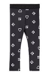 Kids' stretch leggings with hearts and logo print, Black