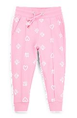 Pantalones de chándal para niños en algodón con corazones y logos, Pink