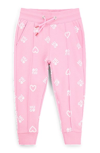 Kids' cotton-blend tracksuit bottoms with hearts and logos, Pink